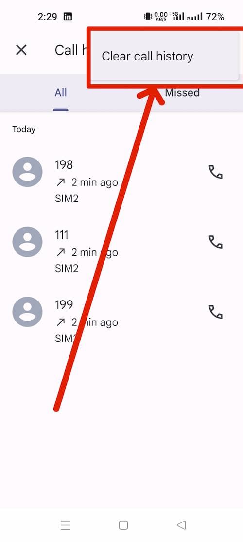 Mobile se Call history delete kaise kare? 6 clear all call history par click kare