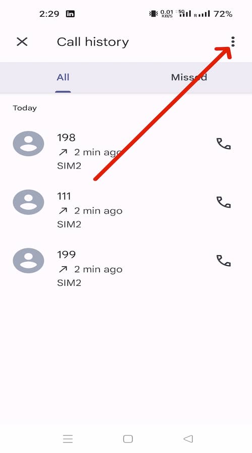 Mobile se Call history delete kaise kare? 5 fir three dots par tap Karo
