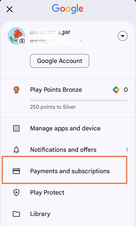 Google Play में Balance कैसे Check करें? (2 आसान तरीके) 2 Payment and subscriptions option per click karna hai